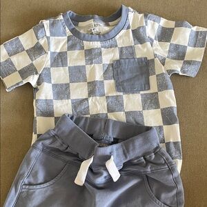 Little bipsy Blue and White Checkered T-Shirt with Blue shorts